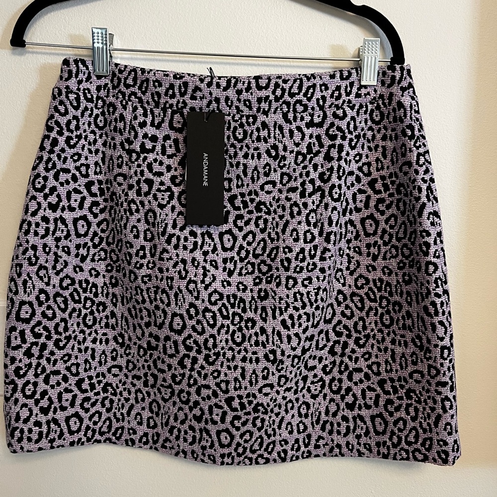 NWT ANDAMAME Bertha Leo Lilac and  Black mini skirt size L